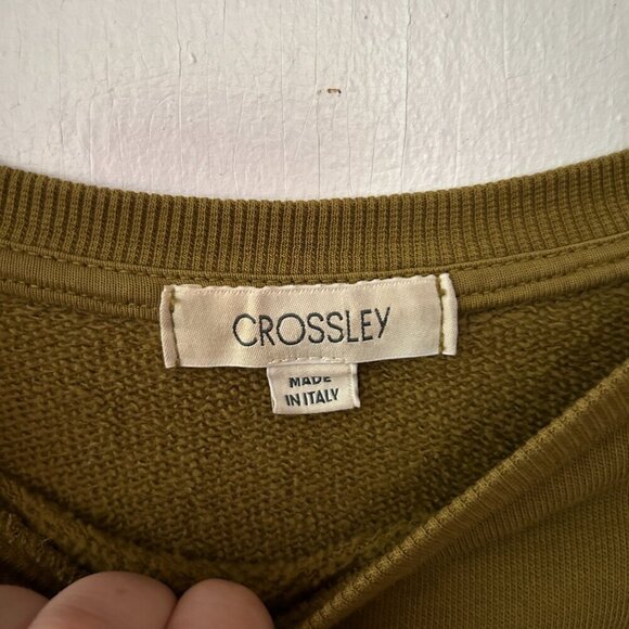 Crossley Tunic Sweatshirt Womens Small Green Brown Made in Italy Pullover FLAW - Picture 3 of 6